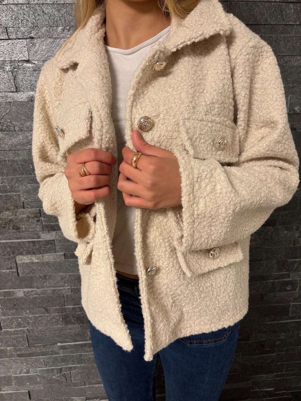 Bouclette jakke - Beige