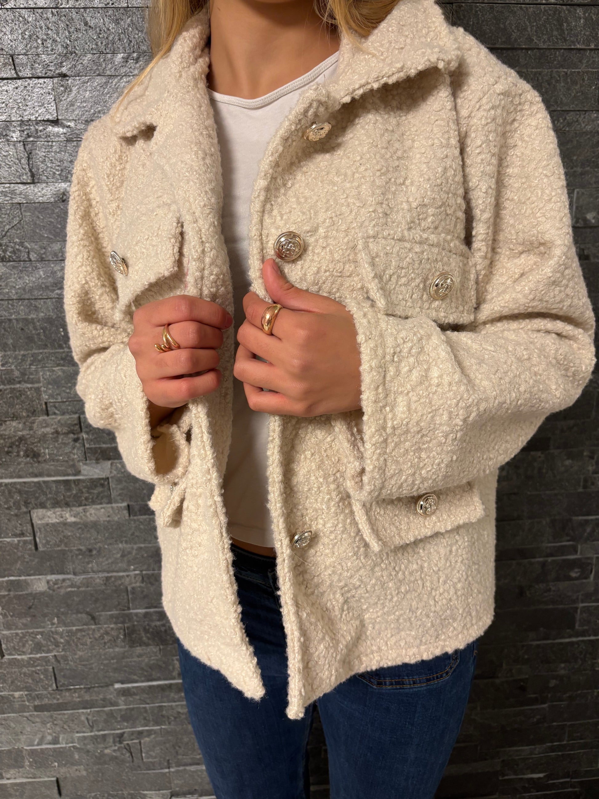 Bouclette jakke - Beige