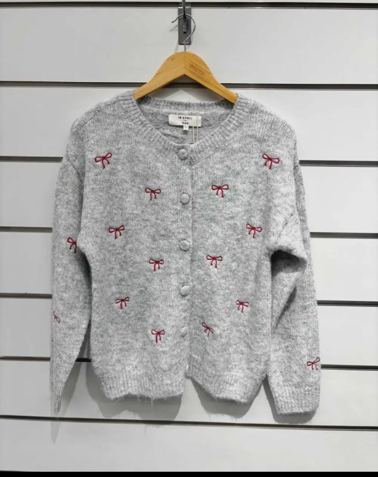 Grå cardigan med sløyfedetaljer