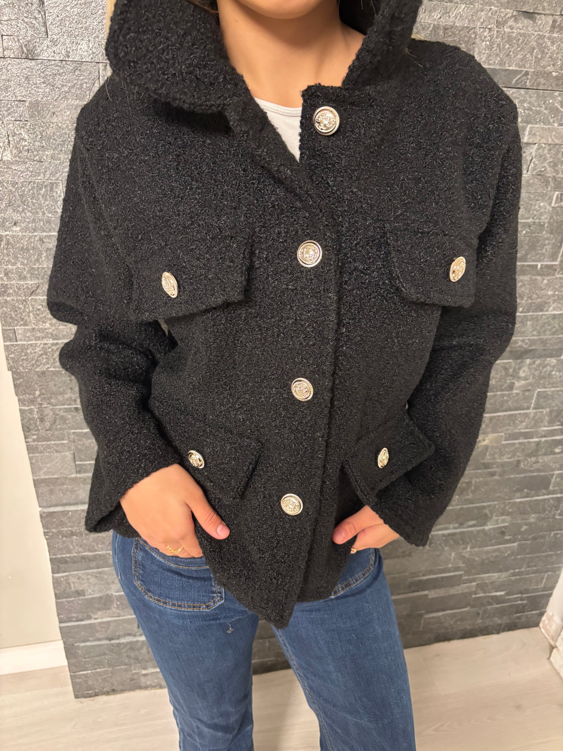 Bouclette jakke -Svart